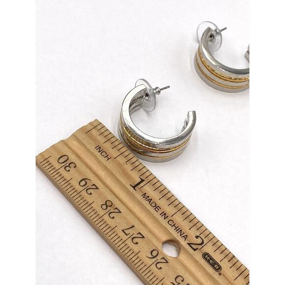 Hoops Earrings Silver Tone Gold Tone Lines Fashion Statement - Picture 3 of 5
